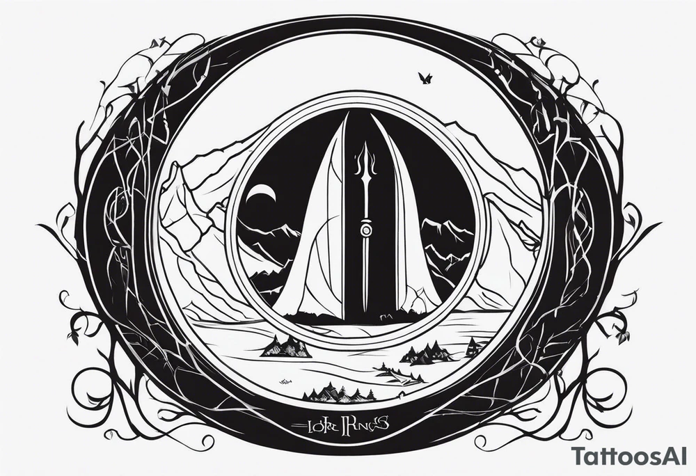 Lord of the rings and Harry Potter movie mashup. Small and simple. Not too much artistic detail. Hobbit door hole, wands, elvish writing, deathly hallows tattoo idea