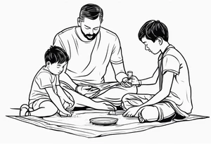 mindful father performing transition ritual with young boys tattoo idea