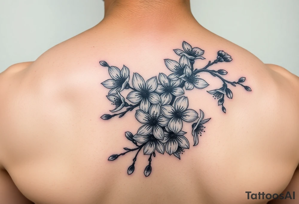 delicate cherry blossoms swirling in spring breeze with petals tattoo idea