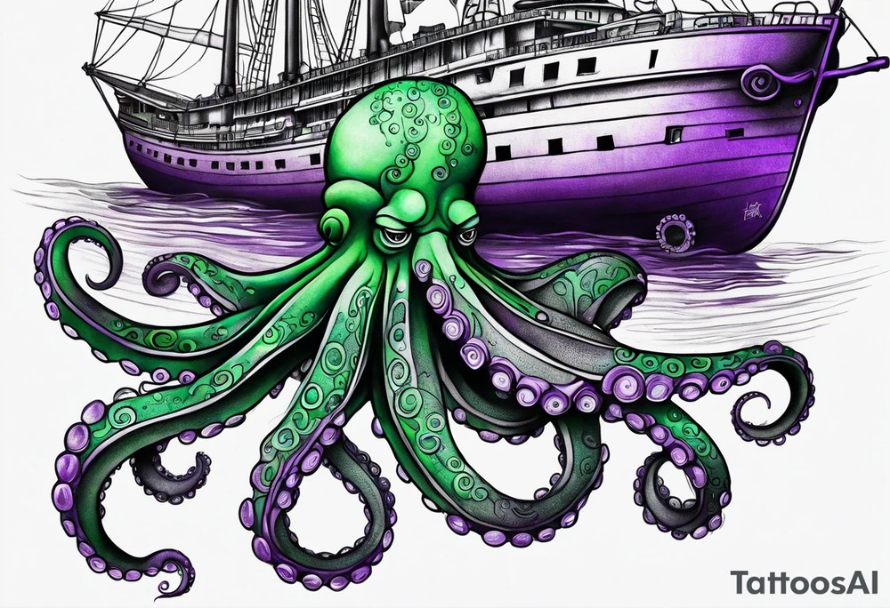 Purple and green octopus 

Ship tattoo idea