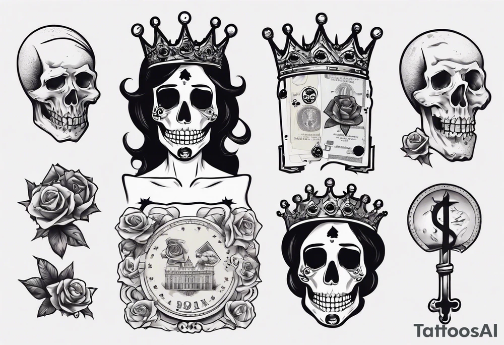 santa la muerta with money and crown
on the card tattoo idea