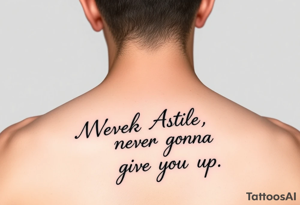 Rick Astley outline with text Never Gonna Give You Up tattoo idea