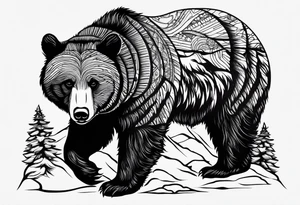 black bear in canadia winter with big trees tattoo idea