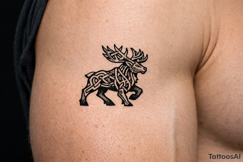 Caribou in Norse knot work open line concept mammen style stipple shading tattoo idea