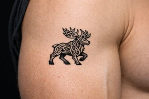 Caribou in Norse knot work open line concept mammen style stipple shading tattoo idea