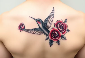 Feminine Swallow bird, with ruby color roses tattoo idea