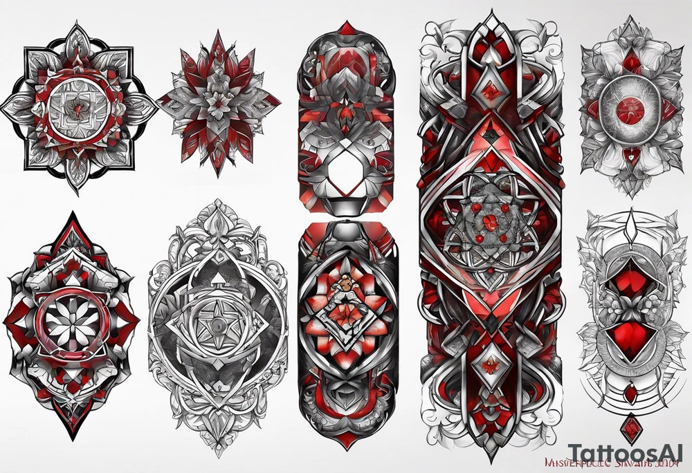 Daniel Silva Knee tattoo with tints of red and sacred geometry tattoo idea