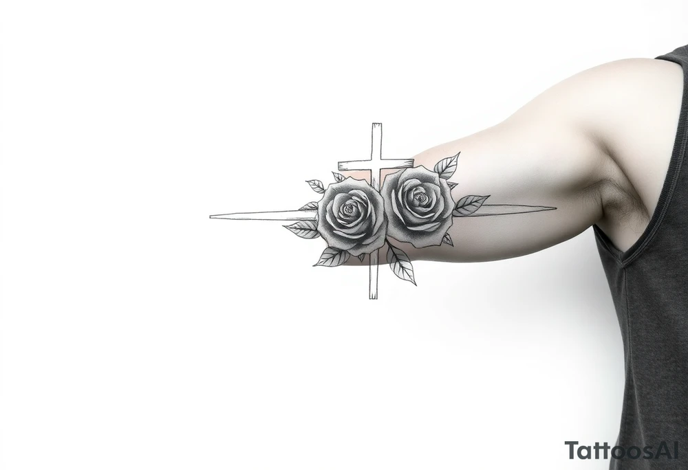 crosses with roses sleeve tattoo idea