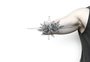 crosses with roses sleeve tattoo idea