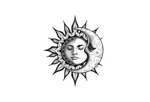 celestial sun and moon embrace with constellation patterns tattoo idea
