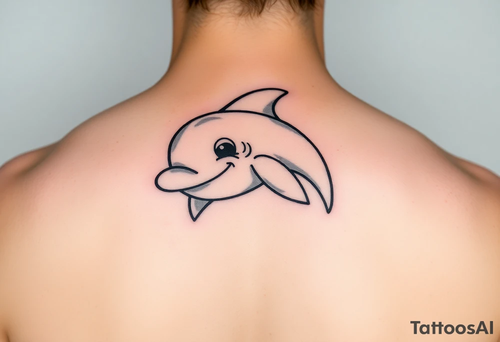 Cartoon dolphin with a smirk on the face tattoo idea