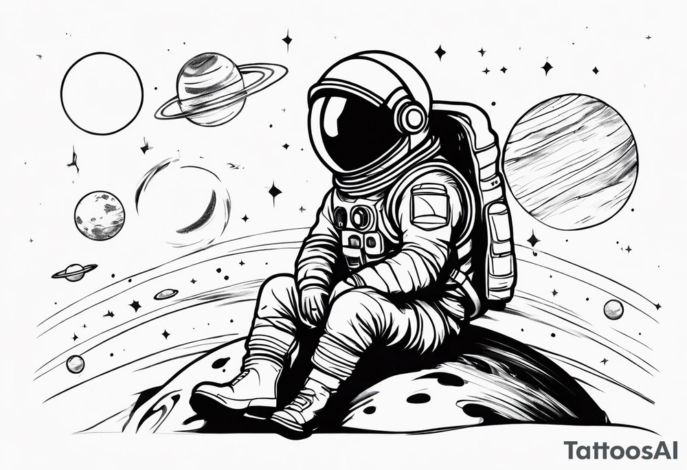 Astronaut sitting on planets tattoo idea