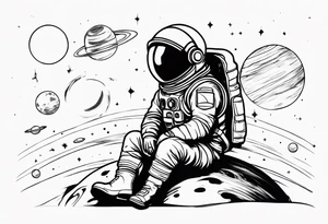 Astronaut sitting on planets tattoo idea