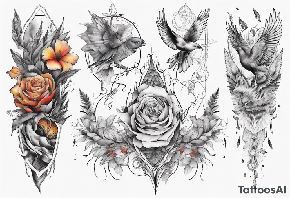 Full Back tattoo fine line with nature and some
Colors tattoo idea