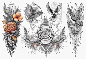 Full Back tattoo fine line with nature and some
Colors tattoo idea