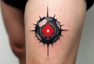 A modern design with a minimalist black ball and just one red panel showing the club star. tattoo idea