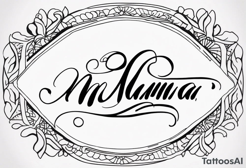 A tramp stamp tattoo of the words “Big Mama” with clean simple script font with delicate underlining and/or subtle embellishments for a more understated approach tattoo idea