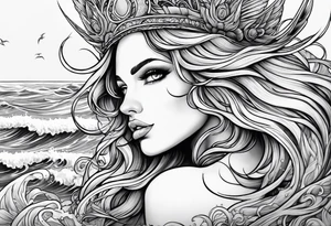 goddess, stormy sea, full length tattoo idea