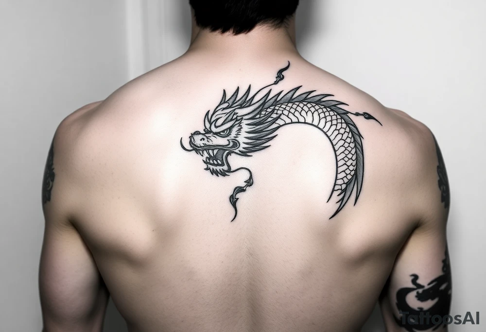 Tatuaje en espalda completa solo de la cabeza de un dragón demonio japones tattoo idea