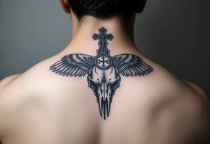 Leviathan cross etched on ravens skull tattoo idea