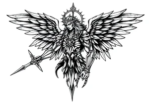 Powerful archangel, warrior, holy angel army tattoo idea