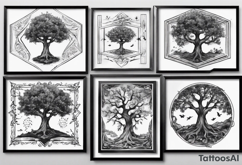 POV under a tree square framed tattoo idea