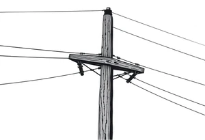 a wooden 12kv distribution pole with electrical lines. Make the pole a cross that has a hidden resemblance to god. tattoo idea