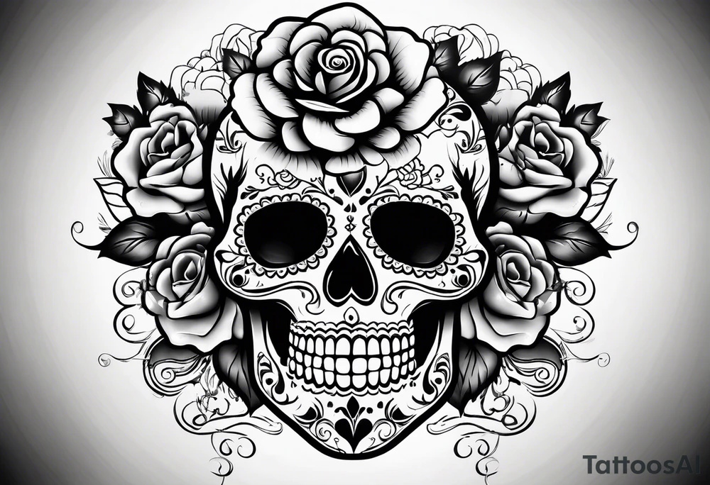 Sugar skull with a rose tattoo idea