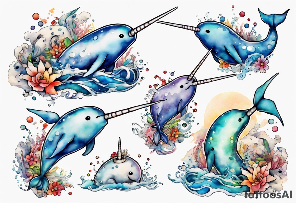 an ancient narwhal in the ocean tattoo idea