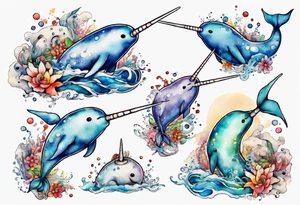 an ancient narwhal in the ocean tattoo idea