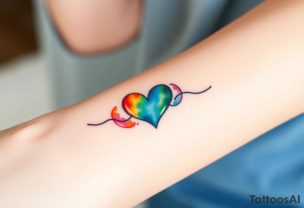 A watercolor infinity symbol with heart in rainbow colors tattoo idea
