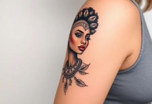 African goddess with afro and tribal makeup tattoo idea