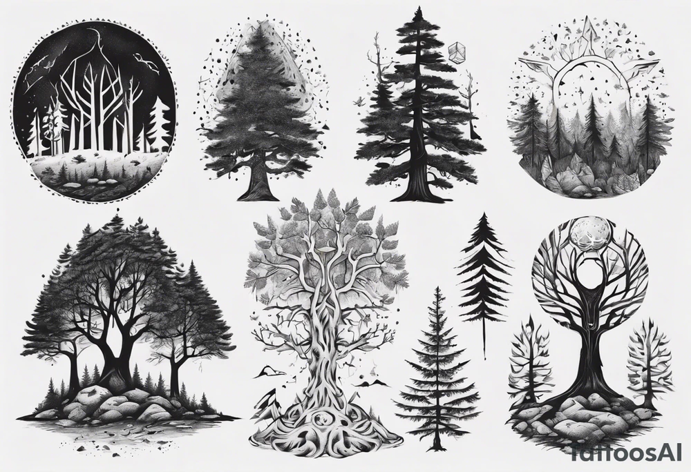 Nordic, forest, living in present, stoic, full arm tattoo idea