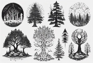 Nordic, forest, living in present, stoic, full arm tattoo idea