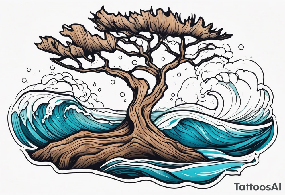 piece of driftwood underwater tattoo idea
