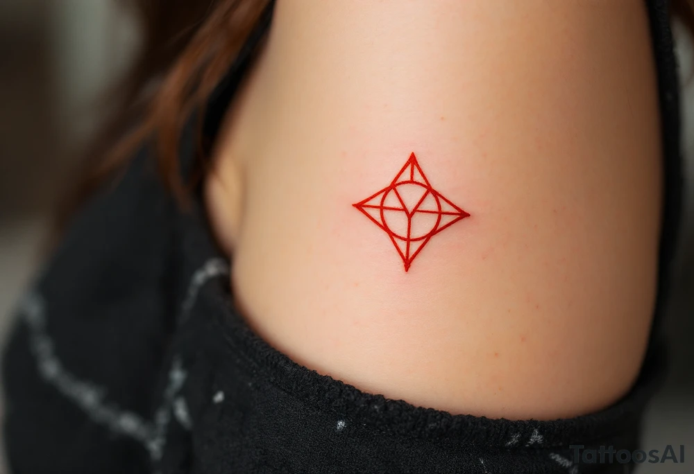A red-orange geometrical symbol for love rune that looks as though it’s made from molten lava. tattoo idea
