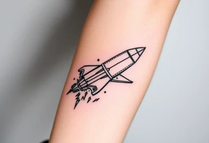 Rocket ship with sparks coming out of the back tattoo idea