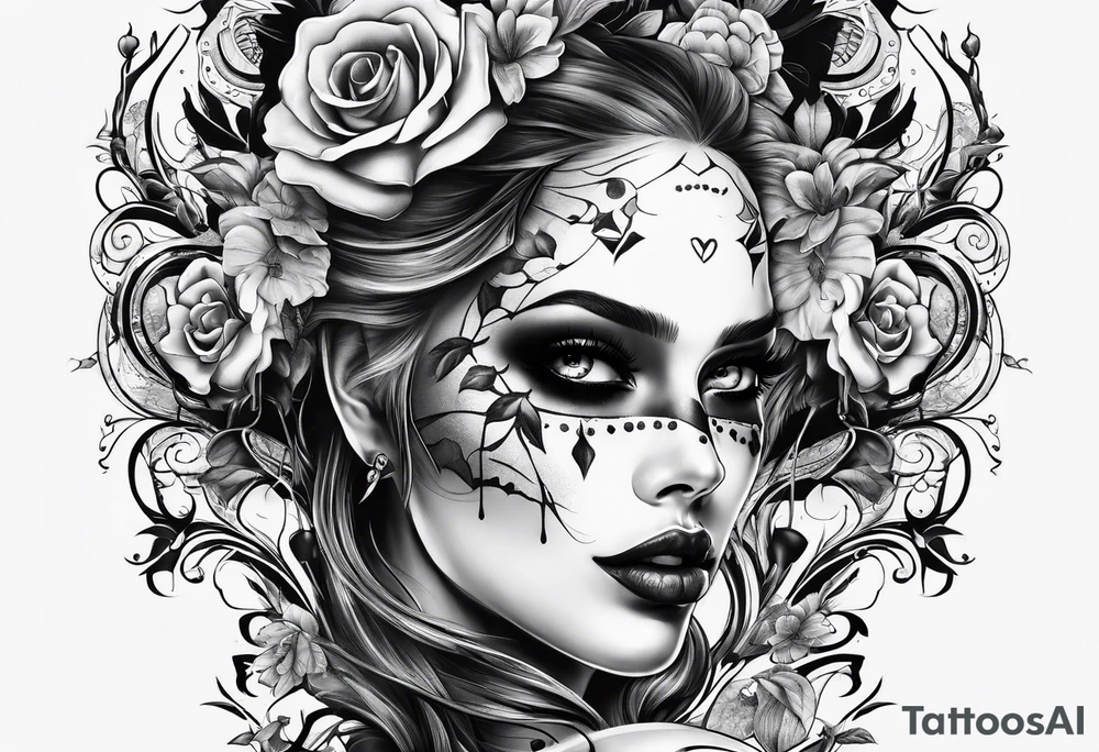 Bloody bandage woman face magic skulls tattoo idea