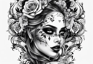 Bloody bandage woman face magic skulls tattoo idea