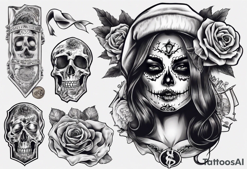 santa la muerta with money tattoo idea