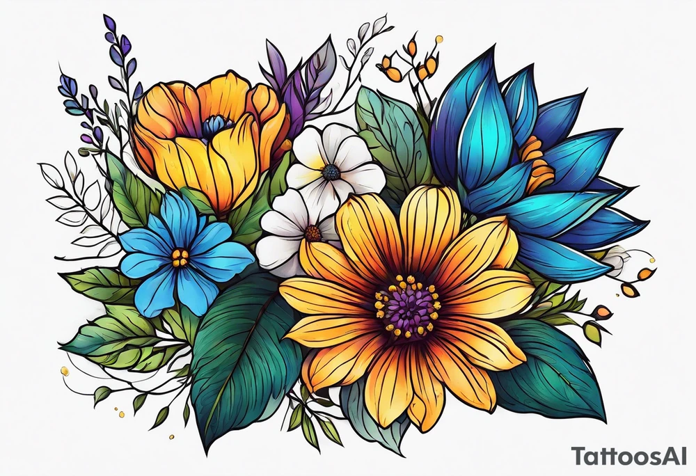 Upper arm half sleeve full color wild flowers tattoo idea