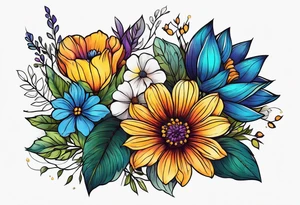 Upper arm half sleeve full color wild flowers tattoo idea