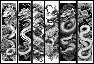 I would like a traditional irezumi half sleeve tattoo with a big snake (hebi)and two hannya masks, i want the one mask laughing and the other crying tattoo idea