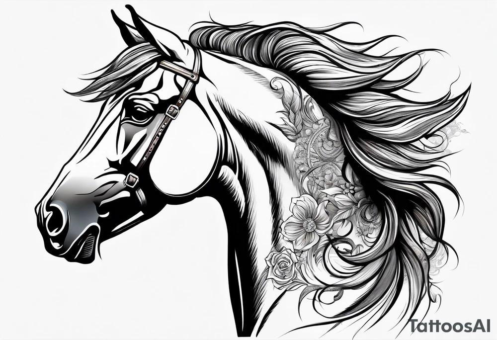 Horse with flyaway mane tattoo idea
