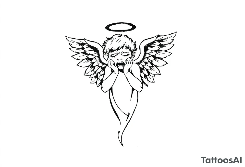 odd crying angel tattoo idea