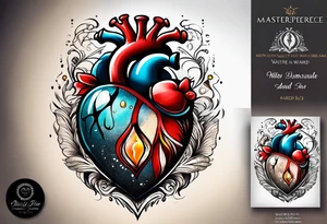 heart in a sand timer with pain, tears, and light tattoo idea