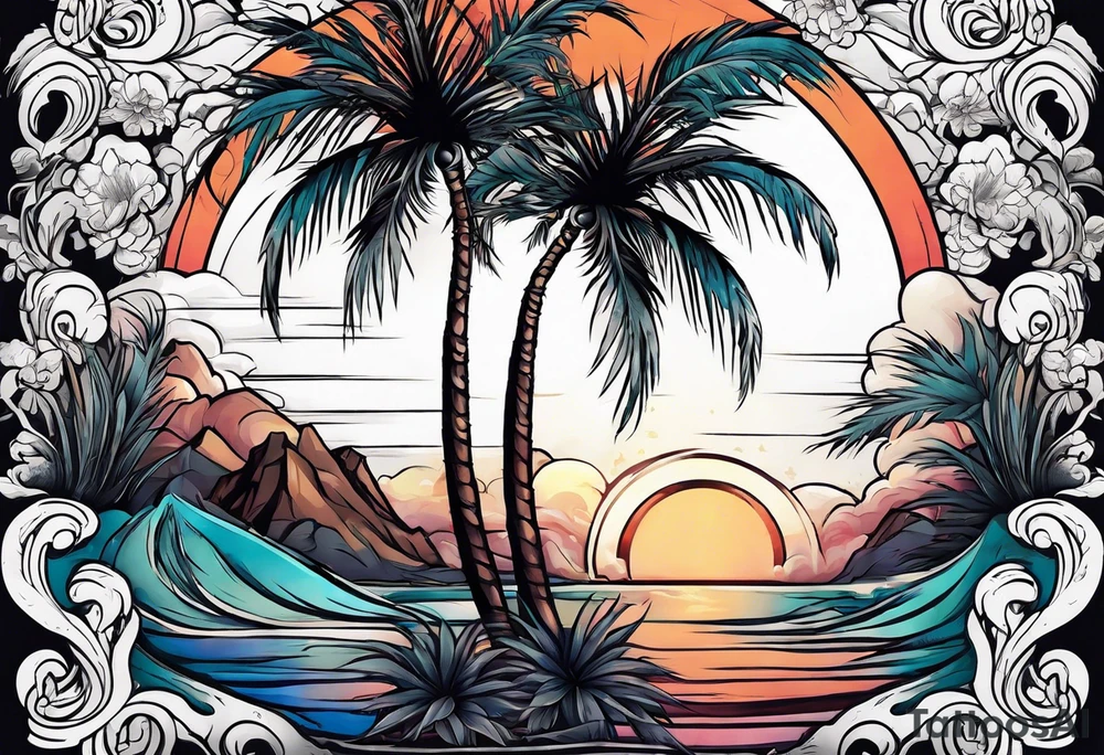 Juniper and palm tree sleeve. tattoo idea