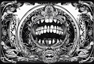 A tarot card with teeth biting inside of it tattoo idea
