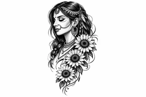 Indian Tribal with 3 cascading sunflowers tattoo idea