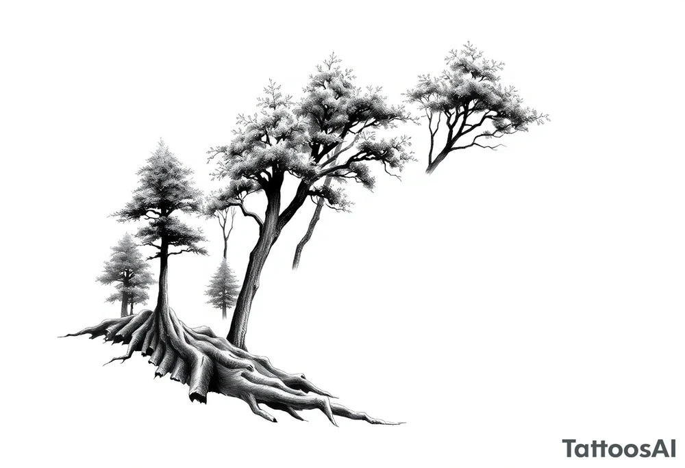 Full arm sleeve that starts with trees on the forearm tattoo idea Full arm sleeve that starts with trees on the forearm tattoo idea